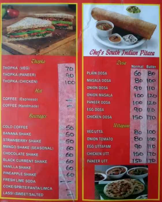 South Indian & Beverages Menu
